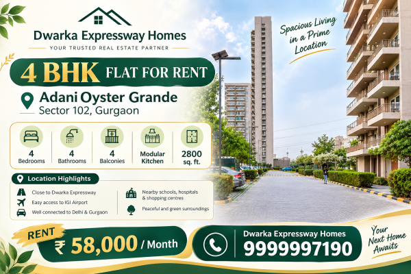 4 bhk flat for rent Adani Oyester Sector 102 